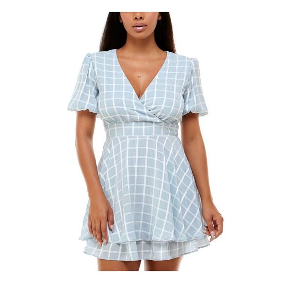 B DARLIN Dresses & Skirts - B DARLIN Womens Mini Dress Light Blue Tie Short Sleeve Lined Juniors 7\8